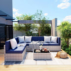 Pamapic 7-Piece Outdoor Sectional Furniture Set, All-Weather Wicker Patio Sofa with Washable Cushions, Gray Waterproof Rattan Conversation Set for Backyard, Poolside, Garden (Gray Cushions)