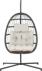 HWB Hanging Egg Chair with Stand Patio Wicker Hammock Egg Swing Chair Cushion for Bedroom