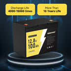 12V 100Ah LiFePO4 Battery, Rechargeabel Deep Cycle Lithium Batteries, 100A BMS with Low-Temp Protection, Perfect for RV, Solar, Boat, Marine, Trolling Motor