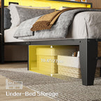OLEVS Single Bed Frame LED Light Storage Headboard Charging Station Metal Platform Bed
