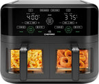 Chefman 6-Quart Double Basket Air Fryer Easy View Window uses two separate nonstick pans