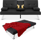 Best Choice Products Faux Leather Upholstered Modern Convertible Futon, Adjustable Folding Sofa Bed