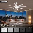 Modern Ceiling Fans with Lights, 72 Inch Ceiling Fan with Light and Remote, Bedroom Living Room Library Cafe Outdoor/Industrial,24W 3CCT Dimmable, 8 Blades 6 Speed Reversible Quiet DC Motor, Black