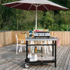 Royal Gourmet Dining Cart Table with Double-Shelf, Movable Stainless Steel Flattop Grill Cart, Hooks, Side Handle, Multifunctional PC3401B (Black)