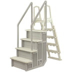 Aqua Select White Anti-Slip Pool Steps with White Steps and White Outside Flip-up Safety Ladder, 48-54H