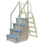 Aqua Select White Anti-Slip Pool Steps with White Steps and White Outside Flip-up Safety Ladder, 48-54H