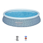 Bestway: Fast Set - 13' x 33 Inflatable Round Pool Set, Blue Abstract, Above Ground Swimming, Fill & Rise, Tritech Construction, Filter Pump, Family
