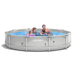 Costway Round Above Ground Swimming Pool Patio Frame Pool W/ Pool Cover Iron Frame Blue