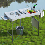 EVOKEDEN 42.5 Fish Cleaning Table w/ Sink, Folding Camping Table & Fish Cleaning Station w/ Measure Mark