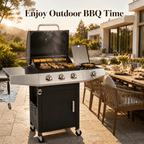 Enyopro 3-Burner Propane Gas Grill, 30000 BTU BBQ Grill with Foldable Side Table, Stainless Steel Warming Rack, Hooks, and Built-In Bottle Opener for Outdoor Barbecue