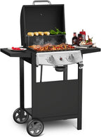 3-Burner Propane Gas Grill with Side Burner,34,000 BTU Stainless Steel BBQ Grill with Side Shelves and Wheels,Outdoor Grill for for Patio,Backyard,Garden,Camping Cooking