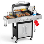 Biotree 3 Burner Gas Grill with Side Burner,40800 BTU Barbecue Grill Propane Stainless Steel BBQ Grill with Porcelain-Enameled Cast Iron Grates for Outdoor Cooking