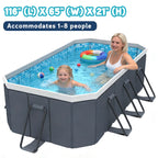 Hyindoor Outdoor Foldable Non-Inflatable Adults and Kids Swimming Pool Titanium Aluminum Support Steel Frame Anti-Slip for Lawn Garden Backyard（116 x 65 x 21）