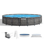 INTEX Round Prism Frame 15ft x 48in Above Ground Swimming Pool Set w/ Pump