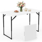 WASUHE Folding Table 4 FT Lightweight Table, Fold-in-Half Plastic Rectangular Table Metal Legs, Easy to Store, Perfect for Party, Dining, Wedding, Events, White