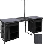 REDCAMP Extra Long Camping Kitchen Tri-Fold Table with Storage Organizer, Folding Camping Cook Station Grill Table Portable for Party Courtyard Picnic