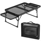 SROEDTY 40 Inch Folding Metal BBQ Grill Table, Adjustable Height Outdoor Cooking Table with 2 Side Tables, Lightweight Portable Design for Camping, Picnic and Backyard Barbecue
