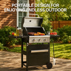 Segmart 3 Burner BBQ Propane Gas Grill, Stainless Steel 27,000 BTU Patio Garden Barbecue Grill with Side Tables, Hanging Basket & Thermometer, Perfect for Camping, Outdoor Cooking