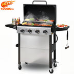 Outdoor BBQ Grill, Powerful 30,000BTU Gas Propane Grill, Stainless Steel Grill with Storage Shelves, Portable Grill for RV Party Camping Patio