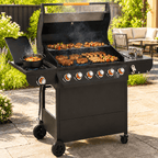 6-Burner Propane Gas Grill with Side Burner, 59000 BTU Outdoor BBQ Grill with Porcelain-Enameled Grates, Warming Rack, Side Tables, Bottle Opener, Thermometer and Wheels for Patio Backyard Cooking