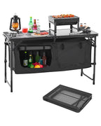 VEVOR Camping Kitchen Table, Quick set-up Folding Camping Table with A Carrying Bag, 3 Adjustable Heights, MDF Camping Table, Ideal for Outdoor Picnics, BBQs, Camping, RV Traveling