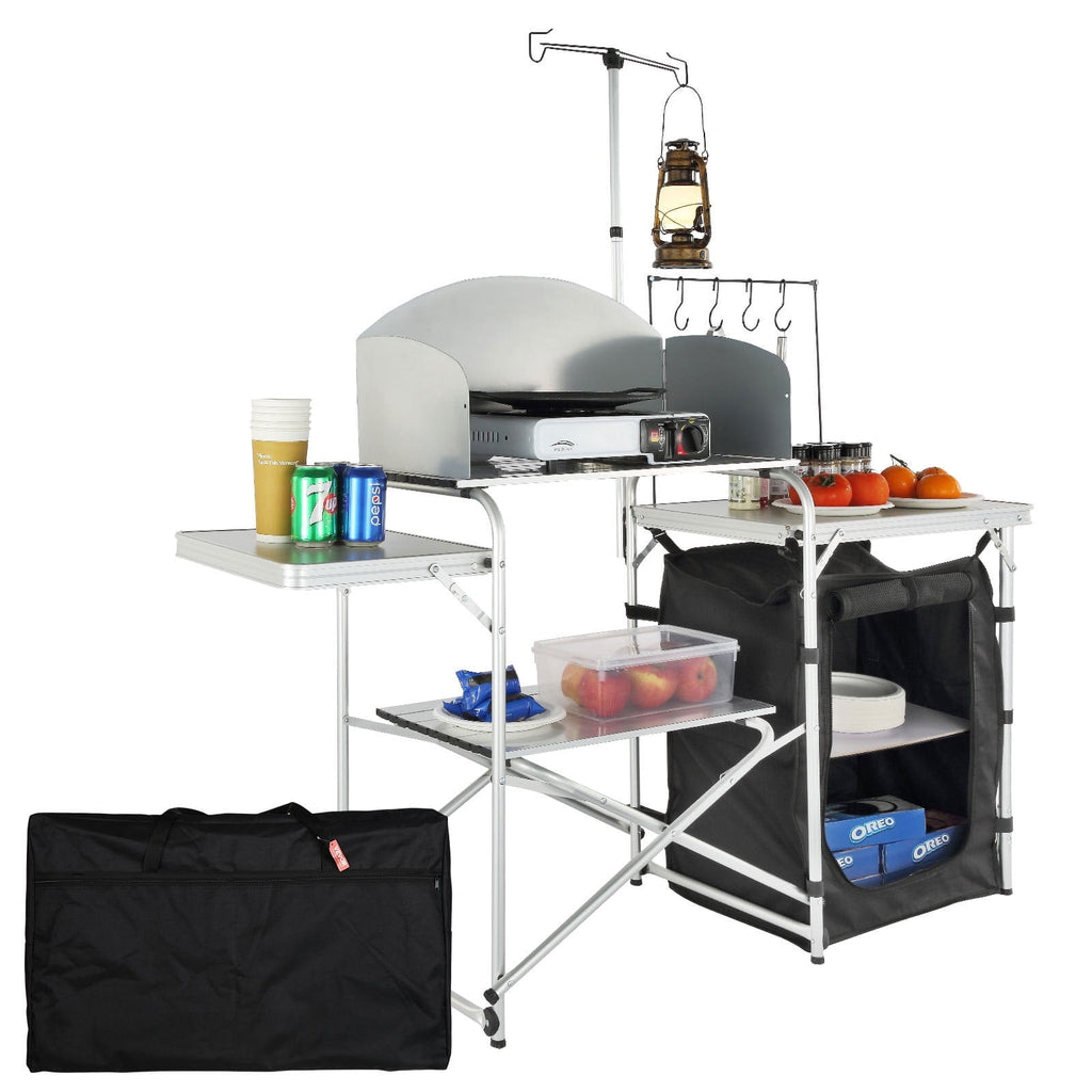 VEVOR Camping Kitchen Table, Quick set-up Folding Camping Table with A Carrying Bag, 3 Adjustable Heights, MDF Camping Table, Ideal for Outdoor Picnics, BBQs, Camping, RV Traveling