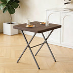 WLLJOY 27 Inch Patio Coffee Folding Table, Firm Utility Square Tea Table, Metal Rust-Proof Frame, for Patio, Garden, Picnic, Outside Portable Brown