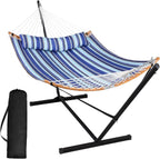 SUNCREAT Double Portable Hammock with Stand 2 Person Hammock with Curved Spreader Bar