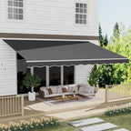 13' x 10' Awning for Patio, Sunsetter Retractable Awning Waterproof Cover Outdoor Patio Canopy, Sun Shade with Manual Crank Handle, Porch Shades for Outdoor, House, Deck, Dark Gray