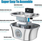 Wireless Cat Water Fountain 3.2L Rechargeable Battery with Motion Sensor Filter and Stainless Steel Bowl