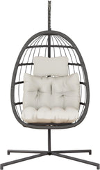 HWB Hanging Egg Chair Patio Wicker Hammock Egg Swing Chair with Cushion for Bedroom