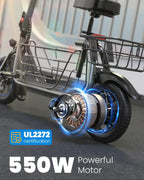 Gyroor Adult Electric Scooter with Large Center Basket 20 Mile Range Foldable and Seat