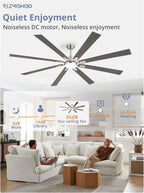 ZMISHIBO 72 inch Large Ceiling Fans with Lights and Remote, Indoor/Outdoor Black Modern Ceiling Fan for Kitchen Living Room Patio, 6 Speed Reversible Quiet DC Motor, 3 CCT, Dual Finish 8 Blades