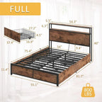 Lifezone Queen Bed Frame 2-Tier Storage Headboard Metal Platform Bed Frame 4 Storage Drawers