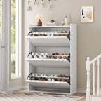 GarveeHome Shoe Cabinet with 3 Flip Top Drawers, Wooden Shoe Cabinet with Adjustable Shelves