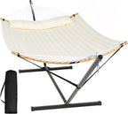 SUNCREAT Double Portable Hammock with Stand 2 Person Hammock with Curved Spreader Bar