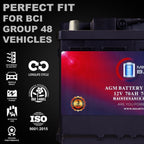MM-H5 Start and Stop Car BCI Group Size 47 12V 60 AH, 100RC, 680 CCA Rechargeable AGM Car Battery