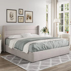 Allewie Queen Size Lift Up Storage Bed Modern Wingback Headboard Hydraulic Support