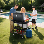 Outdoor BBQ Grill, Powerful 30,000BTU Gas Propane Grill, Stainless Steel Grill with Storage Shelves, Portable Grill for RV Party Camping Patio