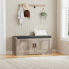 2-Tier Storage Bench, Shoe Bench with Thickened Padded Seat Cushion, Entryway Bench with 4 Doors, Adjustable Shelf, 13.8 D x 45.3 W x 18.5 H, for Entryway, Living Room, Bedroom, White