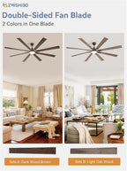 ZMISHIBO 72 inch Large Ceiling Fans with Lights and Remote, Indoor/Outdoor Black Modern Ceiling Fan for Kitchen Living Room Patio, 6 Speed Reversible Quiet DC Motor, 3 CCT, Dual Finish 8 Blades