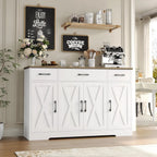 Sideboard with drawers, large 55-inch sideboard, sideboard storage with shelves and doors, modern farmhouse coffee bar wood kitchen dining table