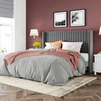 Allewie Full Size Velvet Bed Frame Vertical Channel Tufted Wingback Headboard Upholstered Bed