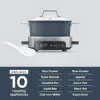Ninja Slow Cooker 8.5 Quart Multi Cooker with Dutch oven steamer glass lid with integrated spoon
