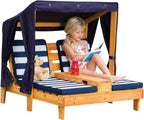 KidKraft Wooden Outdoor Double Chaise Lounge with Cup Holders Kids Patio Furniture Honey