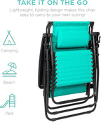 Best Choice Products Folding Zero Gravity Outdoor Recliner Patio Lounge Chair w/Adjustable Canopy Shade, Headrest, Side Accessory Tray, Textilene Mesh - Peacock Blue