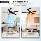 Modern Ceiling Fans with Lights, 72 Inch Ceiling Fan with Light and Remote, Bedroom Living Room Library Cafe Outdoor/Industrial,24W 3CCT Dimmable, 8 Blades 6 Speed Reversible Quiet DC Motor, Black