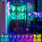 Corner bar cabinet with power socket, industrial style wine cabinet with LED light strip and glass rack, home five-layer wine cabinet bar unit, small space corner display cabinet