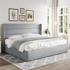 Allewie Queen Size Lift Up Storage Bed Modern Wingback Headboard Hydraulic Support