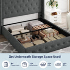 Allewie Queen Size Lift Up Storage Bed Modern Wingback Headboard Hydraulic Support
